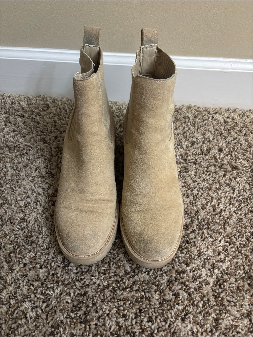 Dolce Vita Beige Suede Chelsea Ankle Boots